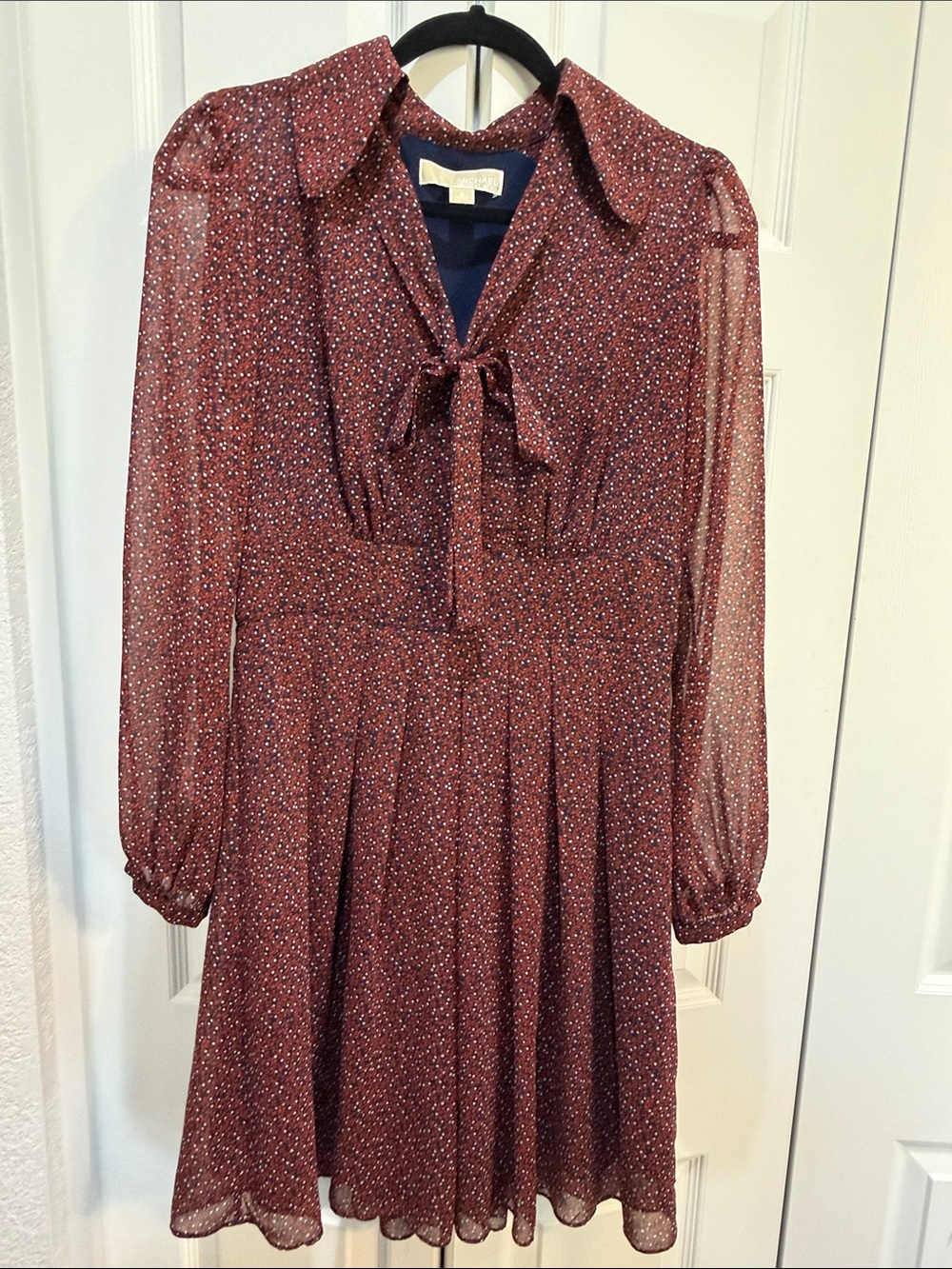 Michael Kors Women’s Red Floral Button Front Pleated Long Sleeve Dress Size S